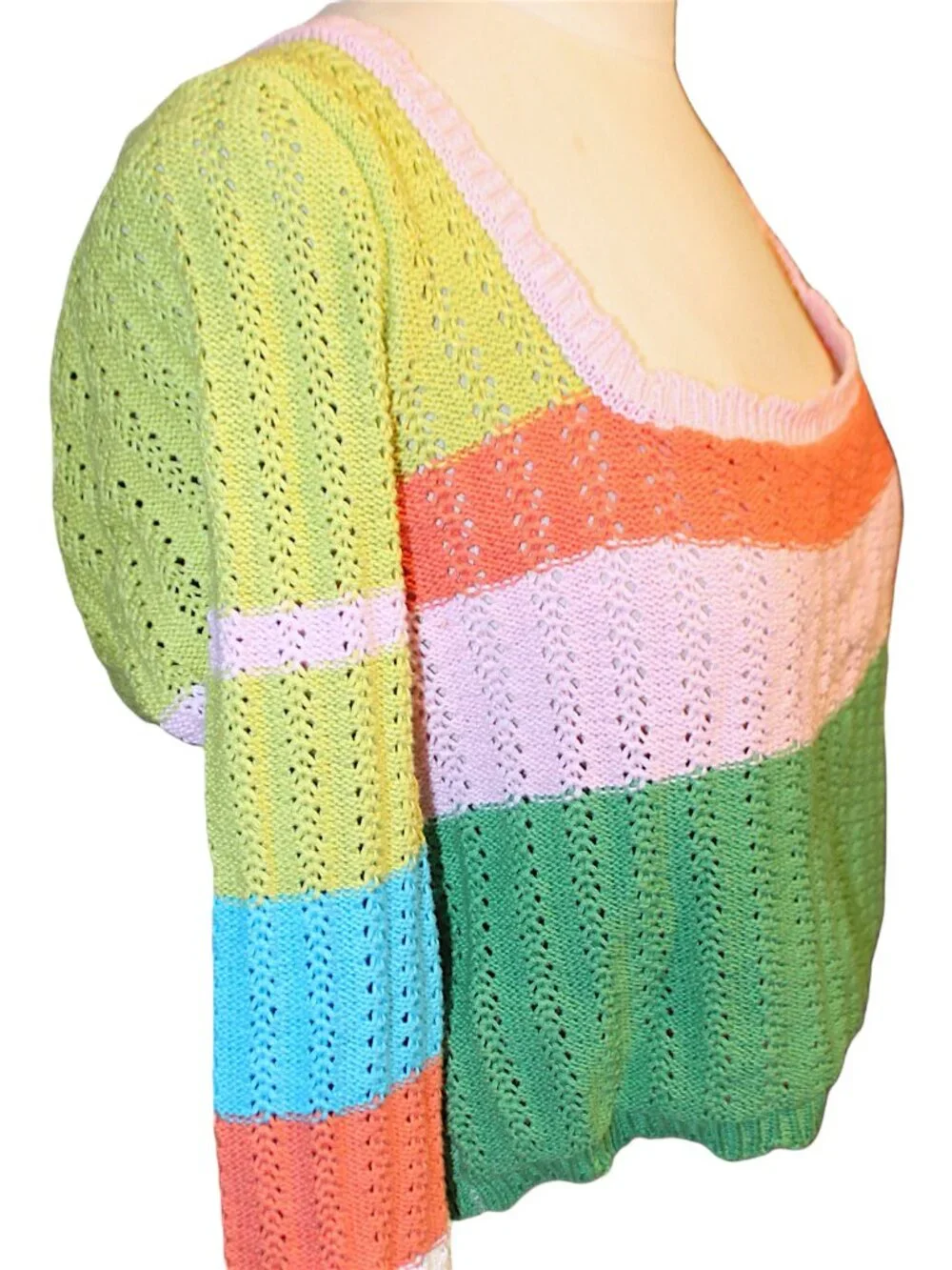 LA Hearts PacSun Crochet Knit Crop Sweater Top Striped Colorblock Y2K M